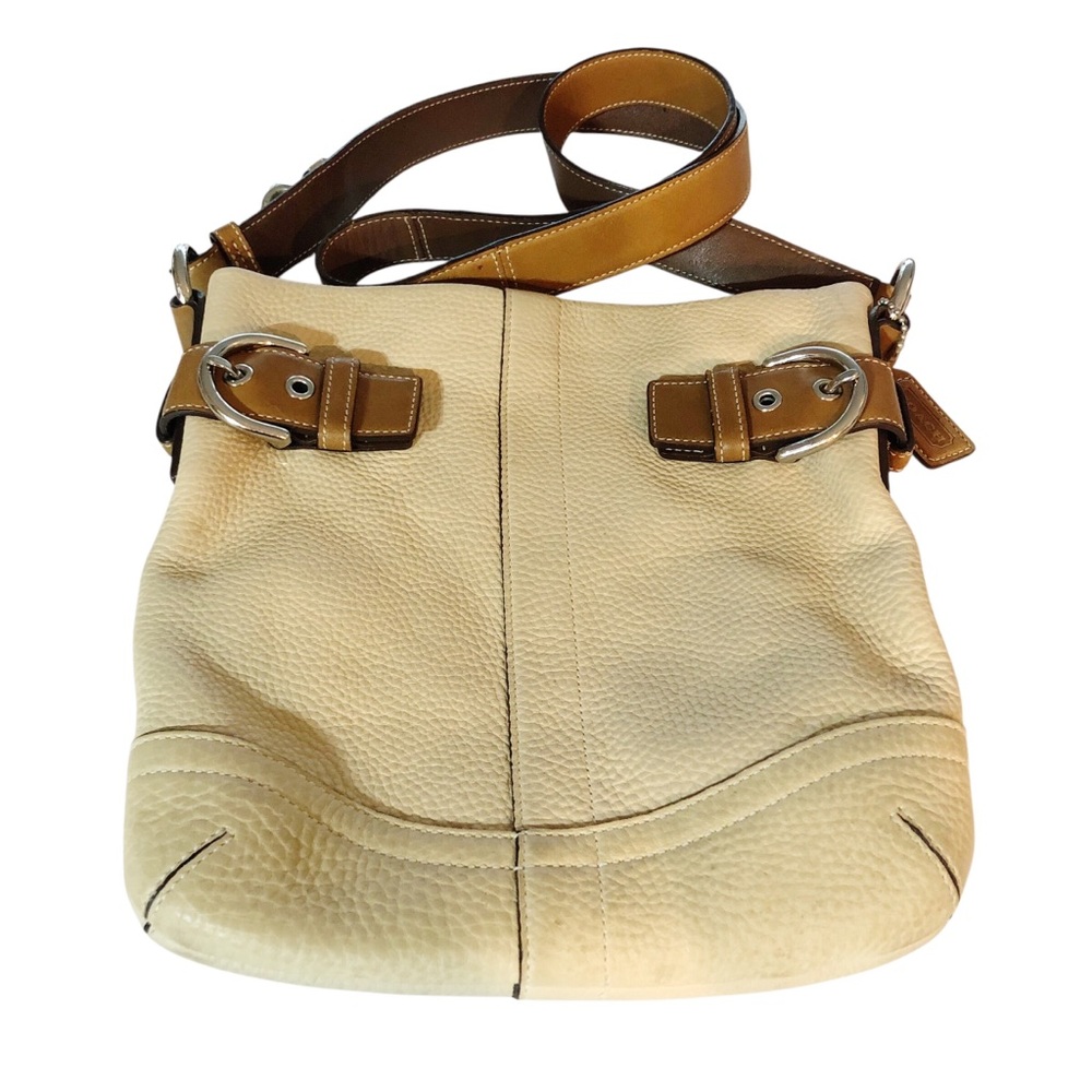 COACH Elegant Tan and Brown Trim Leather Shoulder-bag MO5S-3771